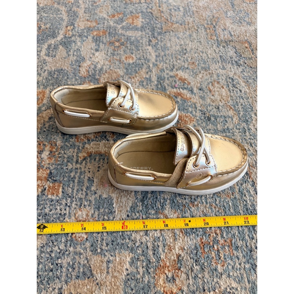Sperry Kids Authentic Original 2-Eye Metallic Gold Champagne Boat Shoes Size 9 - Picture 7 of 10